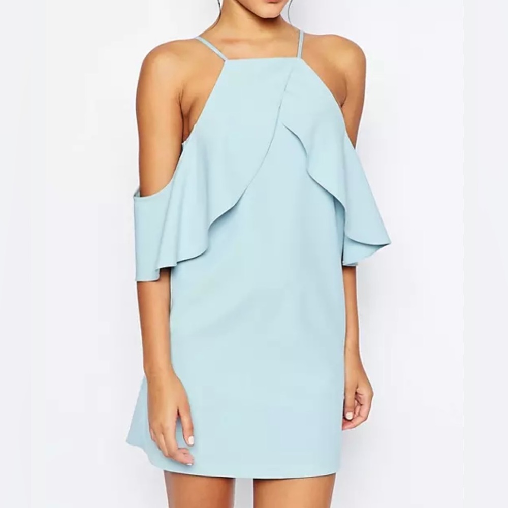 NWT ASOS Cold Shoulder Ruffle Crepe Mini Dress